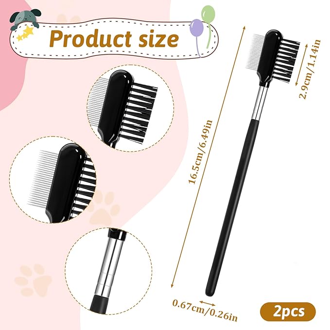 2 PCS Metal Grooming Comb for Dogs, Double-Sided Dog Grooming Comb Soft Bristles Eye Cleaning Brush Facial Brush Tear Stain Removal Tool for Dogs Puppies Cats Removing Booger Flea Gunk Crust Mucus
