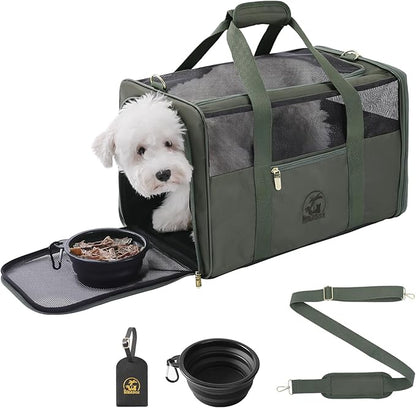 Luxury Pet Carrier for Dogs, Cats, Puppies - Airline TSA Approved, Durable Anti-Scratch Fabric, Soft-Sided, Consistent Airflow, Foldable Design, Cushion Pad, Travel (Olive Green, Medium)