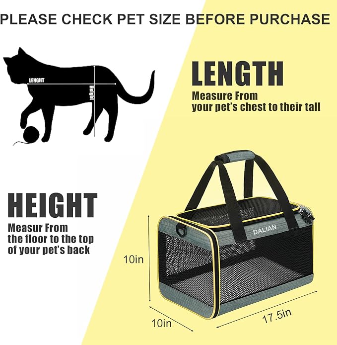 Cat Carrier Airline Approved Pet Carrier,Dog Carrier Soft-Sided Pet Travel Carrier Maximum Pet Weight 17 Pounds 17.5“x10 x10