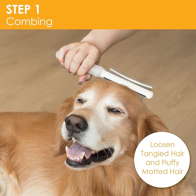 2 in 1 Dog & Cat Deshedding Brush & Grooming Comb, Double Sided Professional Brush for Short Medium or Long Hair, Effectively Remove Dead & Floating Hair