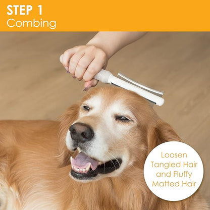 2 in 1 Dog & Cat Deshedding Brush & Grooming Comb, Double Sided Professional Brush for Short Medium or Long Hair, Effectively Remove Dead & Floating Hair
