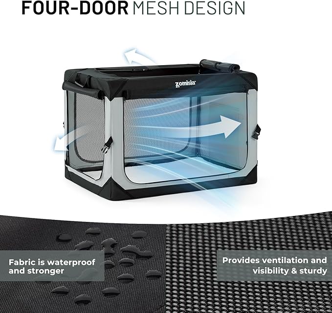 42 Inch Collapsible Dog Crate for Extra Large Dogs - XL Dog Travel Crate Portable with Breathable Mesh Windows, Soft Sided Dog Kennel Foldable for Indoor and Outdoor, Grey