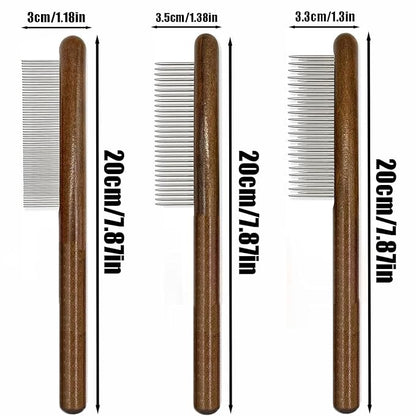 3 Pack Solid Wood Cat Combs, Dog Combs Cat Comb for Removing Tangles and Knots Flea Lice Comb with Rounded Stainless Steel Teeth Pet Comb Grooming Tool for Cats,Dogs and rabbits