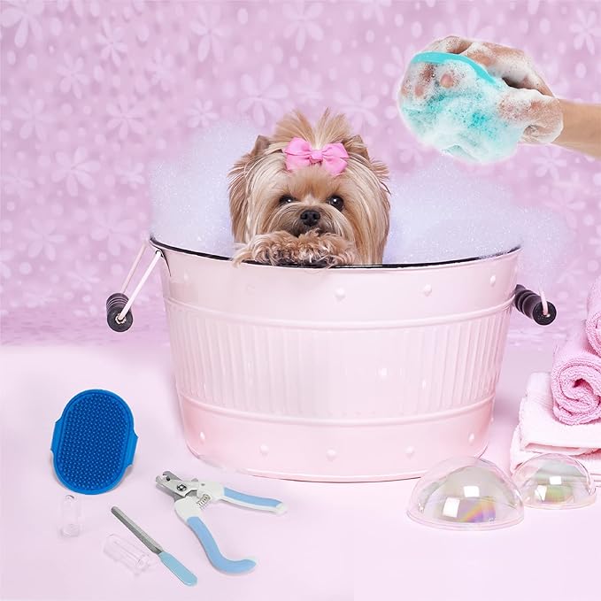 6Pcs Silicone Pet Grooming Set: Bath Massage Dispenser Brush, Finger Toothbrush, Nail Clippers and File for Dogs and Cats