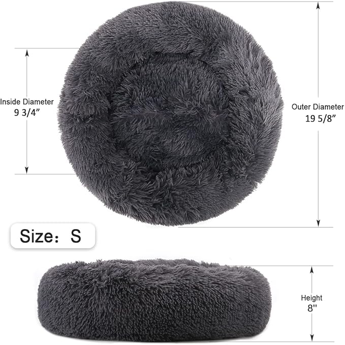 NOYAL Calming Donut Dog Bed for Small to Medium Dogs & Cats - Plush Faux Fur Anti-Anxiety Pet Bed with Machine Washable Cover & Non-Slip Base