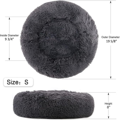 NOYAL Calming Donut Dog Bed for Small to Medium Dogs & Cats - Plush Faux Fur Anti-Anxiety Pet Bed with Machine Washable Cover & Non-Slip Base