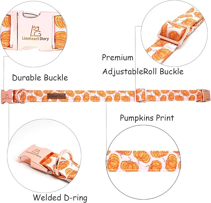 Lionheart glory Halloween Dog Collars Pumpkin Dog Collar Heavy Duty Adjustable Fall Dog Collar for X-Small Puppy Collar Dog Female or Male Dog Collar