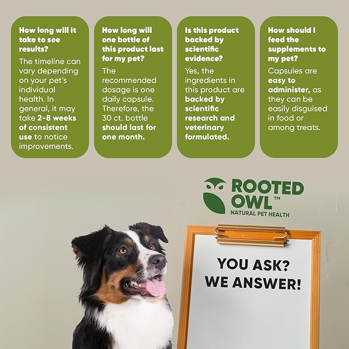 Rooted Owl Joint and Muscle Support for Cats and Small Dogs (Under 30 Lbs) - Supplement with UC-II Type II Collagen and L-Carnitine - 30 Count