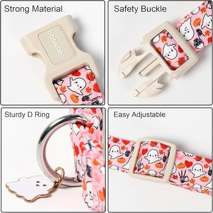 DOGWONG Halloween Dog Collar, Pink Halloween Dog Collar Adjustable Soft Cute Ghost Girl Pet Dog Collars Cute Puppy Necklace for Small Medium Large Dogs