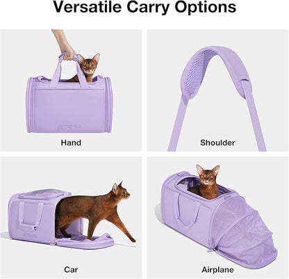 VETRESKA Expandable Cat Carrier,Dog Carrier for Small Medium Puppies,Soft-Sided Pet Carrier Airline Approved,Collapsible Travel Cats/Puppy Carrier with Locking Safety Zippers and Anti-Scratch Mesh