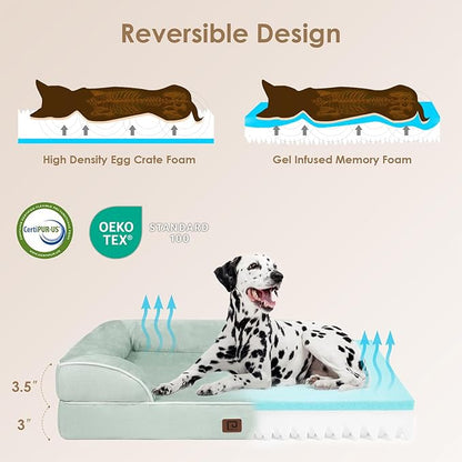 EHEYCIGA Orthopedic Large Dog Bed, Waterproof Memory Foam, Non-Slip Bottom, Sage Green, 35"L x 22"W x 6.5"Th