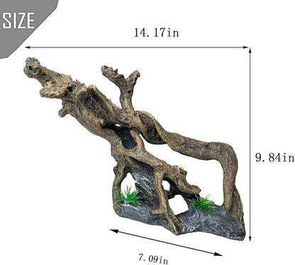 PINVNBY Resin Driftwood Aquarium Decoration Tree Branch Fish Tank Trunk Ornament Betta Log Reptile Climb with Holes for Shrimp Lizard Fish Gecko(3 PCS)