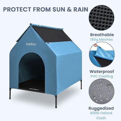 36" Large Dog House, Dog House for Large Dog Indoor or Outside, Weatherproof 600D PVC Dog House Outdoor, Featuring Breathable 2x1 Textilene Elevated Dog Bed, Easy Clean(Blue)