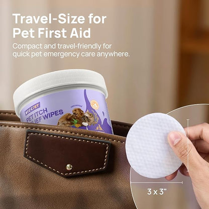 HICC PET Itch Relief Wipes for Dogs & Cats, Rapidly Relieves Itching, Soothes Hot Spots and Skin Irritations, Hypoallergenic Hot Spot Treatment Cleaning Wipes, Alleviate Dry Itchy Skin - 100 Count