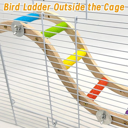 Hamiledyi Nature Wooden Bird Ladder Pet Parrots Climb Bridge Exercise Stands for Parakeet Climbing Chewing Bridge Bird Cage Accessories for Cockatiel Parakeet Lovebirds Budgie