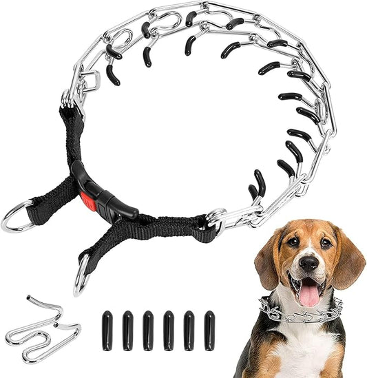 Dog ProngTraining Collar Choke Pinch Collar for Dogs with Comfort No Pull Dog Collar Rubber Tips and Quick Release Snap for Small Medium Large Dogs