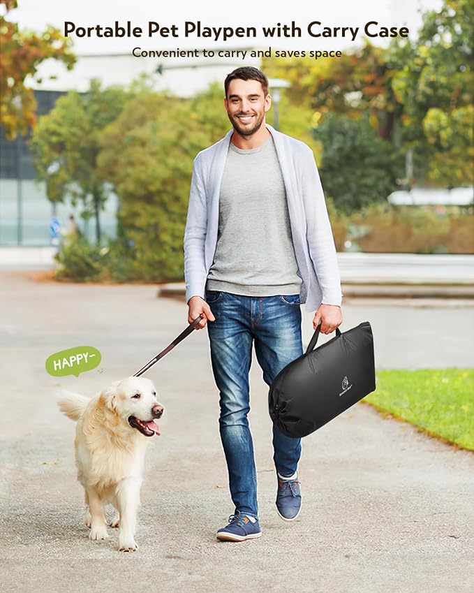 Dog Playpen,Fabric Mesh Dog Fence, Portable Soft Dog Cat Kennel Crate,Breathable Exercise Pet Play Pen for Dogs,PVC Pipe Frame,Indoor Outdoor Pet Fence Cage for Small Animals with Carrying Case(M)