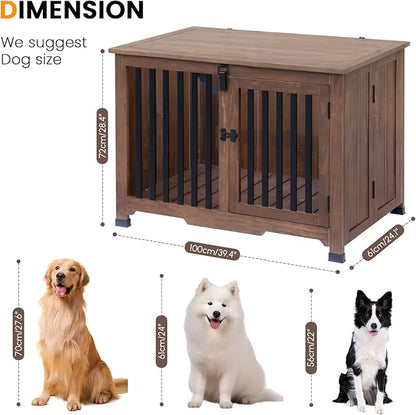 Wooden Dog Crate Furniture,Foldable and Portable Dog Kennel Furniture Indoor,Decorative Dog Crate End Table No Assembly.(Large,Maroon)
