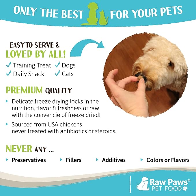 Raw Paws Freeze Dried Chicken Liver Dog Treats & Cats Treats, 4-oz - Made in USA - Freeze Dried Liver Treats for Dogs - Dog Liver Treats - Freeze Dried Liver for Dogs - Dried Liver Dog Treats