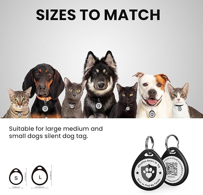 Dog Tags Personalized, QR Code Pet ID Tags for Dog Collar, Online Profile, Scan Location Alerts, Black