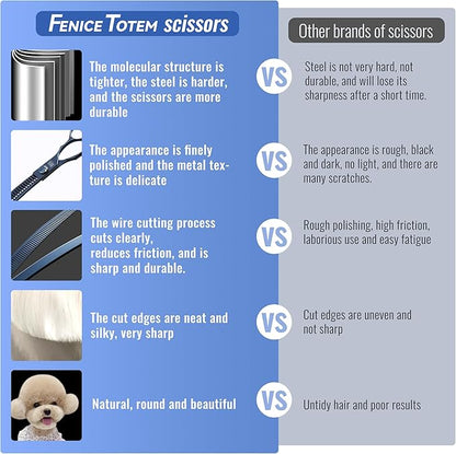 Dog Grooming Scissors: 7" Curved Thinning Pet Shears Made Of Japanese 440C for Trimming Dogs Cats and Other Pets face and paws Haze Blue