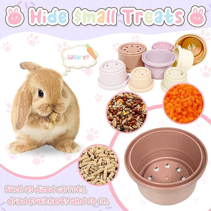 8 Pcs Stacking Cups for Small Animal Toys,Nesting Rabbit Toys of Different Sizes,Safe Plastic Colorful Nesting Toys for Bunny Guinea Pig Hiding Food and Playing (Purple)
