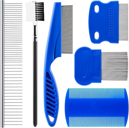 6 Pieces Pets Grooming Comb Kit Flea Lice Combs Pet Eye Tear Stain Remover Combs for Small Dogs Puppies Cats Remove Knots Crust Mucus Floating Hair