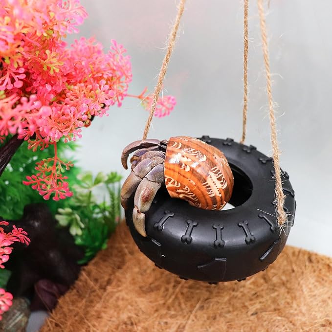 Hermit Crab Tire Swing Toy, Hermit Crab Climbing Toy, Reptile Tank Aquarium Decoration Accessory, Suitable for Small to Medium Sized Hermit Crabs Frog, 3.7 Inches in Diameter