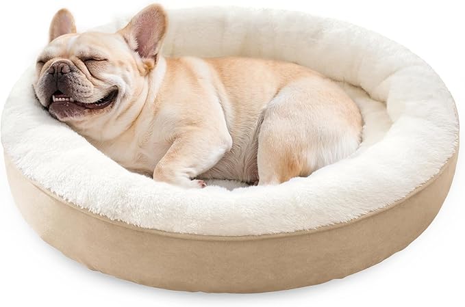 Love's cabin Round Donut Cat and Dog Cushion Bed, 30in Pet Bed for Medium or Large Dogs, Anti-Slip & Water-Resistant Bottom, Soft Durable Fabric Pet beds, Washable Calming Cat & Dog Bed Camel