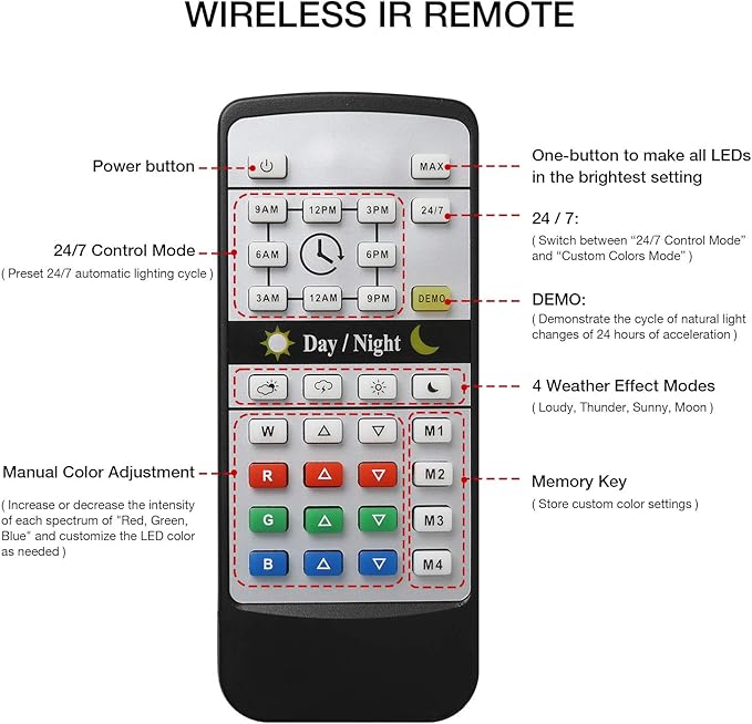 IREENUO Aquarium LED Light, Full Spectrum Fish Tank Clip on Light with Remote, Color Changing Lighting for Reef Coral Aquatic Plants and Fish Keeping (16W（20.4 inch）)