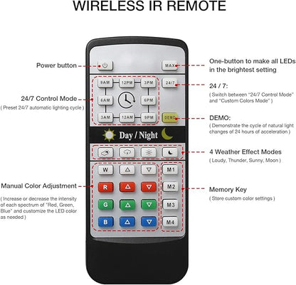 IREENUO Aquarium LED Light, Full Spectrum Fish Tank Clip on Light with Remote, Color Changing Lighting for Reef Coral Aquatic Plants and Fish Keeping (16W（20.4 inch）)