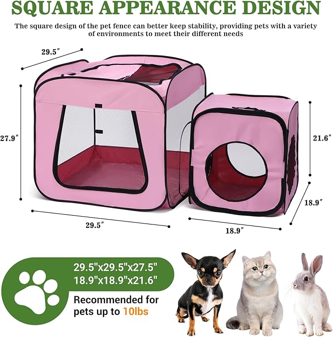 Royizen Puppy Cat Tent Playpen Foldable Waterproof Dog Crate Kennel Indoor Outdoor Portable Playpen Kitten and Small Pets Pop Up Kennel Cat Travel Carrier with Litter Box Enclosure, Pink