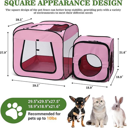 Royizen Puppy Cat Tent Playpen Foldable Waterproof Dog Crate Kennel Indoor Outdoor Portable Playpen Kitten and Small Pets Pop Up Kennel Cat Travel Carrier with Litter Box Enclosure, Pink