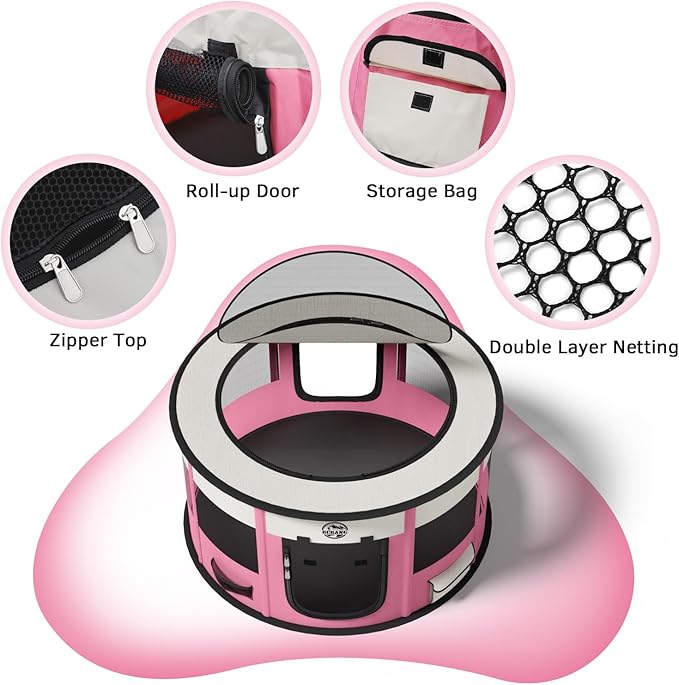 Dog Playpen Puppy Play Pen Indoors Pet Crate Small Dog Cage Portable Foldable Cat Kennel for Kitten Hamster Rabbit Bunny Guinea Pig with Collapsible Food Bowl Carrying Case