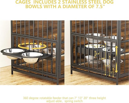 ROOMTEC Dog Crate Furniture-Style Cages for Large Dogs Indoor Heavy Duty Super Sturdy Dog Kennels with 2 Stainless Steel Bowls (48Inch = Int.dims: 46" W x 29" D x 35.5" H)