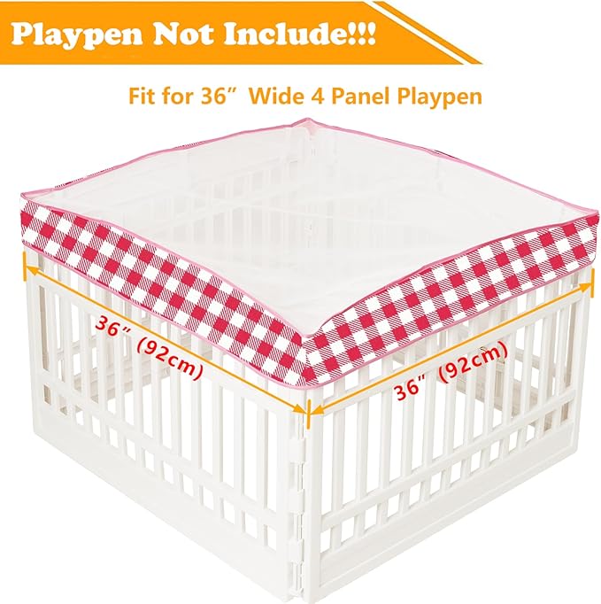 Dog Playpen Mesh Top Cover for 36" Inch Pet Playpen with 4 Panels, Dog Crate Cover Pet Tent Puppy Play Pen Cover, Ideal for Indoor/Outdoor Use. Note: Playpen Not Included!!! (Red)