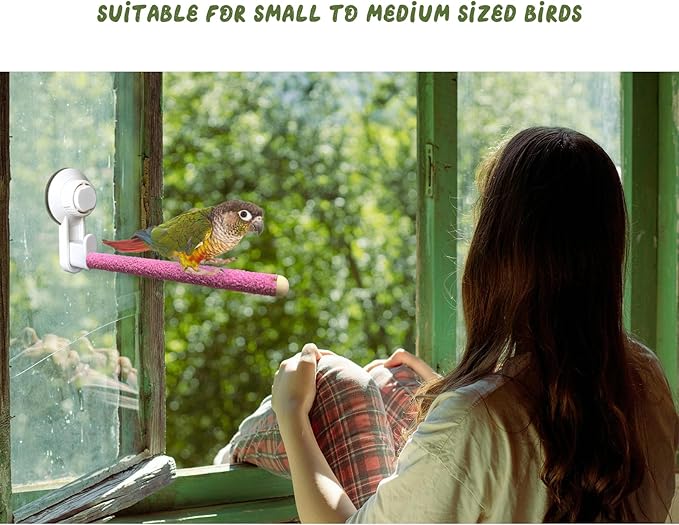 2Pcs Bird Perch With Suction Cup, Wooden Parrot Stand, Shower and Window Perch, Grinding Stick Training Toys, Wall Bath Car Travel Stand for Small and Medium Birds