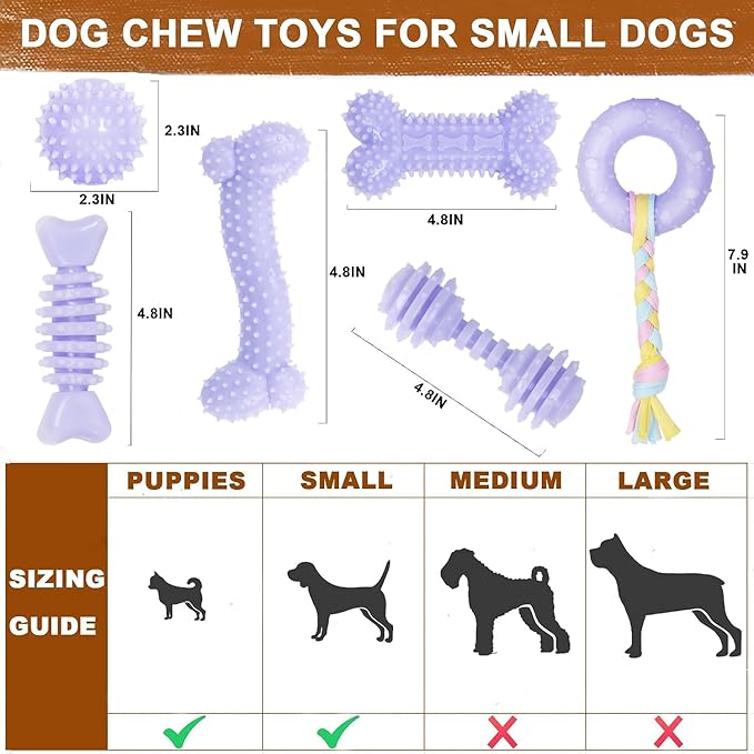6 Pack Dog Chew Toys, Purple, Small Dog Teething Toys, Soft Durable Interactive Toys for Puppies