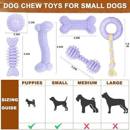 6 Pack Dog Chew Toys, Purple, Small Dog Teething Toys, Soft Durable Interactive Toys for Puppies