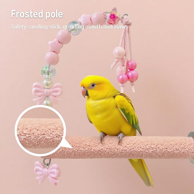 3-Piece Pink Bird Toys Set  Parrot Perch, Swing & Ladder Interactive Cage Accessories for Parakeets, Cockatiels, Conures, Budgies  Ideal for Small to Medium Birds