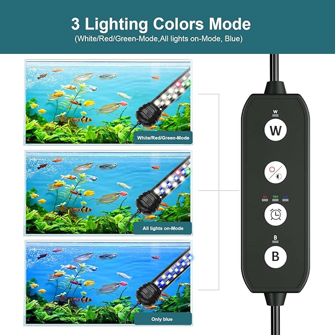 SEAOURA Led Aquarium Light with Timer, Submersible Aquarium Plant Light, Fish Tank Light with Auto On/Off, 3 Lighting Modes, Adjustable Brightness (11 inch for 12-23inch Planted Tank), 7W