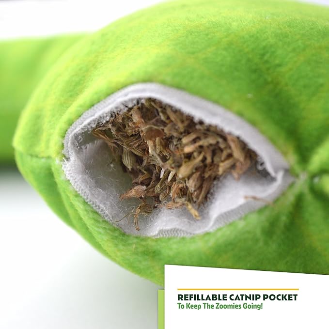 ZOOMIE Snake Kicker - Refillable Catnip Toy + Catnip | High Potency Hand Harvested Fresh | Soft Plush for Engaging Play
