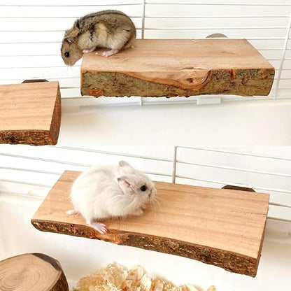 2Pcs Hamster Ledges Wooden Platform Rat Climb Platform Shelf Bird Perch Stand Toys Cage Accessories for Rat Squirrel Gerbil Suger Glider 2.6" X 5.9"