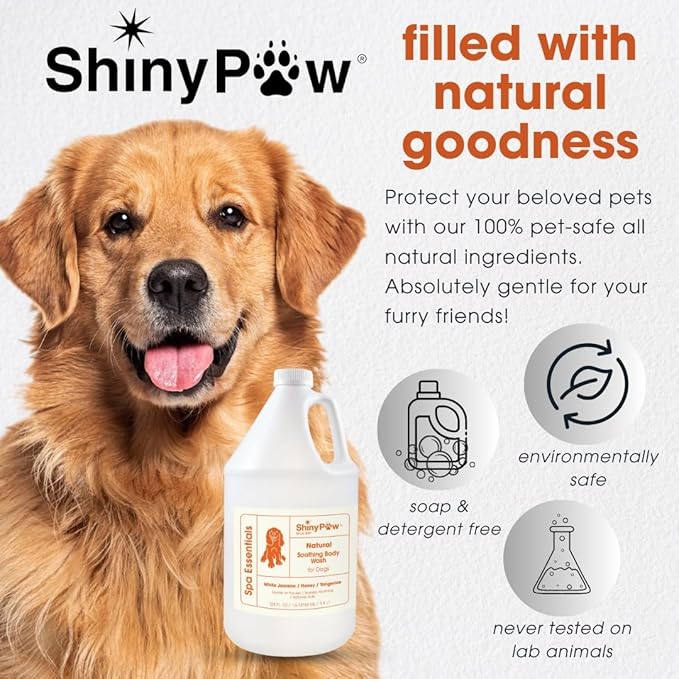 Jasmine & Honey Spa Body Wash for Dogs by Shiny Paw 128 oz | Dog Itchy Skin Relief & Aging Coat | Hypoallergenic Dog Shampoo for Smelly Dogs | Made in USA