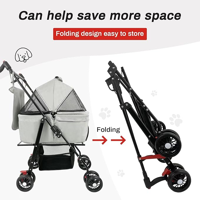 Pet Stroller,3-in-1 Folding Dog Stroller,Multifunction Dog Cat Jogger Stroller,4 Wheel Foldable Pet Stroller with Detachable Carrier Storage Basket&Storage Bag for Medium Small Dogs Cats