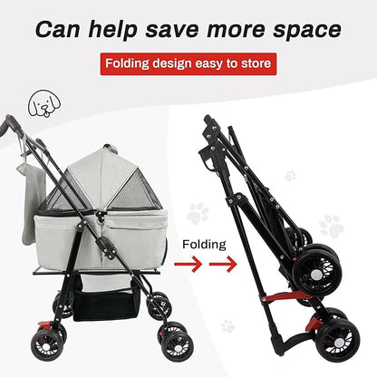 Pet Stroller,3-in-1 Folding Dog Stroller,Multifunction Dog Cat Jogger Stroller,4 Wheel Foldable Pet Stroller with Detachable Carrier Storage Basket&Storage Bag for Medium Small Dogs Cats