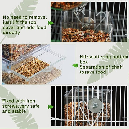 NIENIE No Mess Bird Feeder Water Dispenser Set, Automatic Transparent Parrot Feeder Acrylic Parrot Food Container Drinker, Blue (Pack of 2)