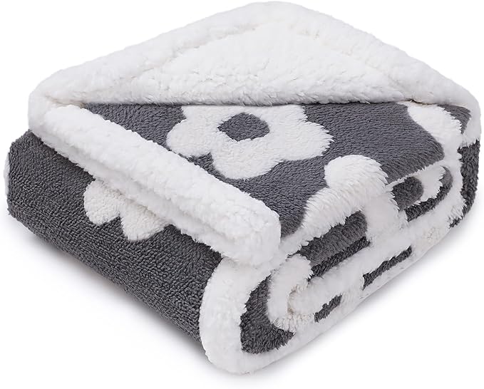 Luciphia Waterproof Dog Cat Blanket Fluffy Thick Fleece Pet Blanket,Washable Double Sided Sherpa Calming Blankets Flower Print Blankets for Medium Large Dogs Cats(Dark Grey,57x40 inches)