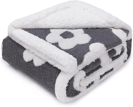 Luciphia Waterproof Dog Cat Blanket Fluffy Thick Fleece Pet Blanket,Washable Double Sided Sherpa Calming Blankets Flower Print Blankets for Medium Large Dogs Cats(Dark Grey,57x40 inches)