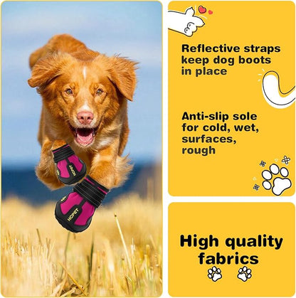 Hcpet Dog Shoes, Dog Boots for Small Dogs, Waterproof Medium Dog Booties Paw Protector for Summer Hot Pavement, Winter Snowy Day, Outdoor Walking, Indoor Hardfloors Anti Slip Sole Pink Size 2
